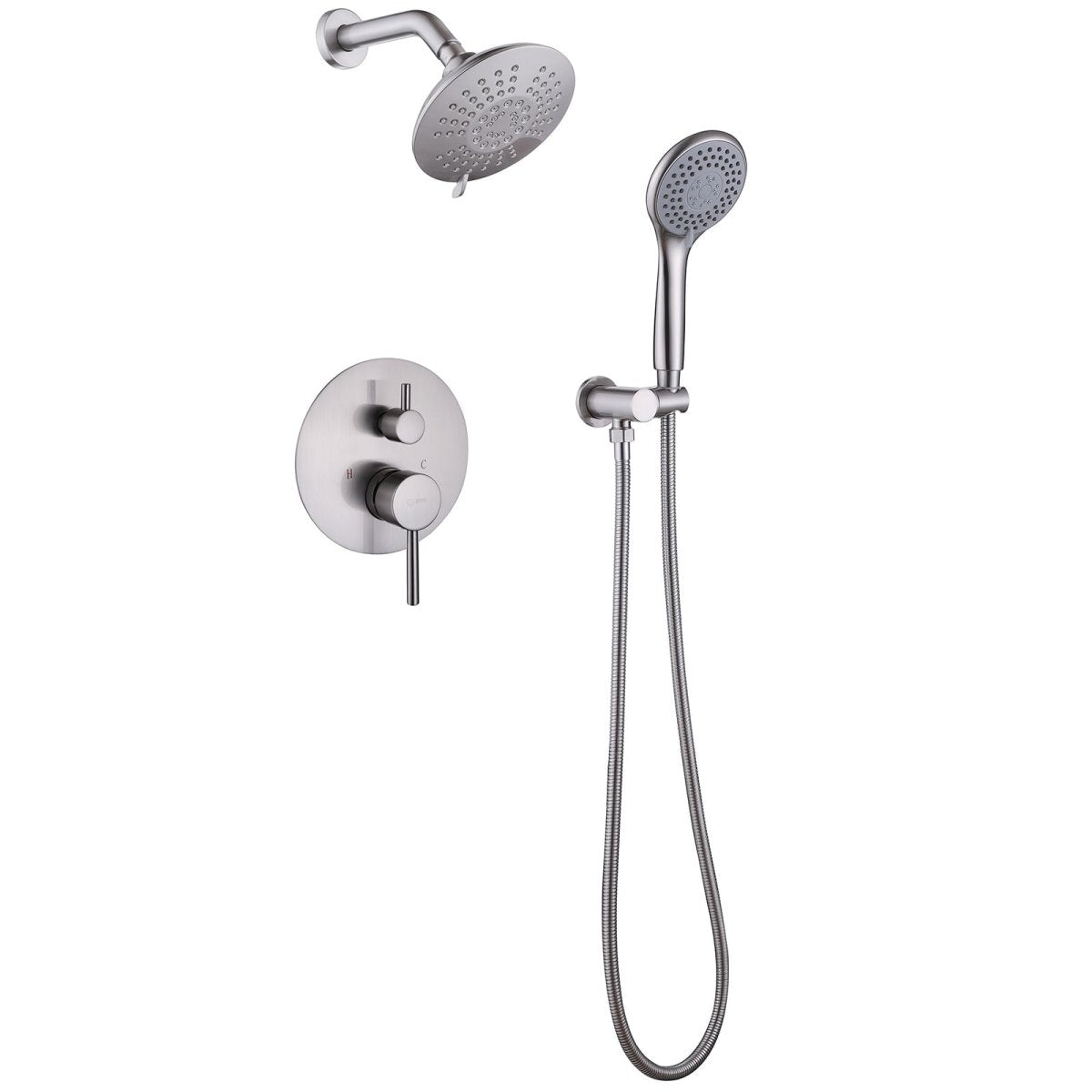 2-Spray Round High Pressure Shower Faucet Brushed Nickel