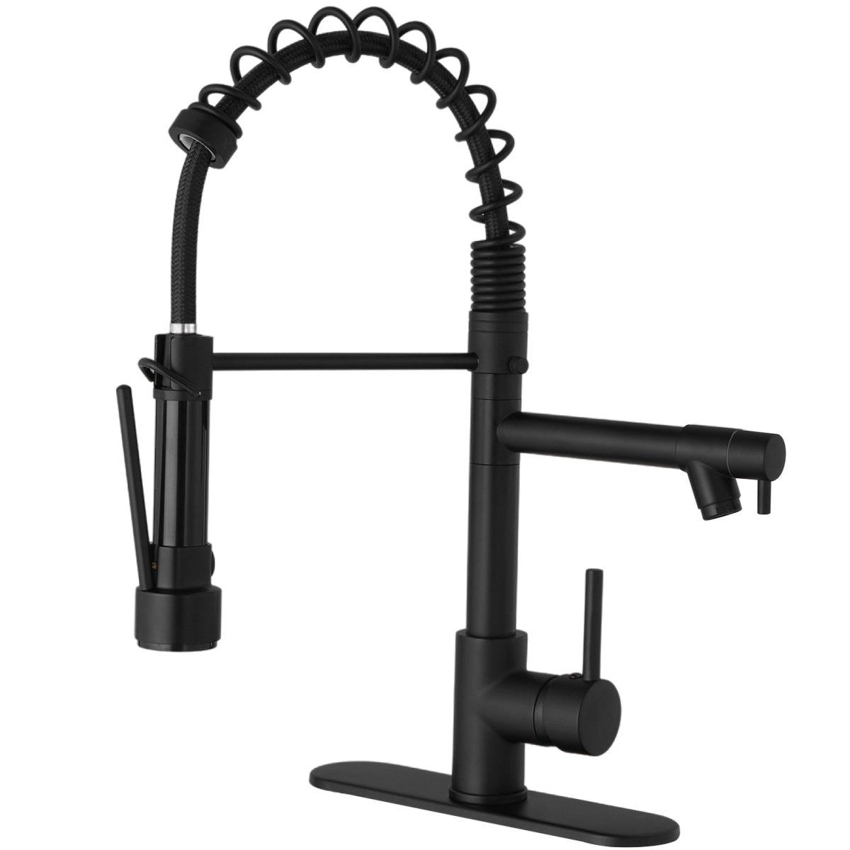 Single-Handle Pull-Down Kitchen Faucet with Deck Plate Black