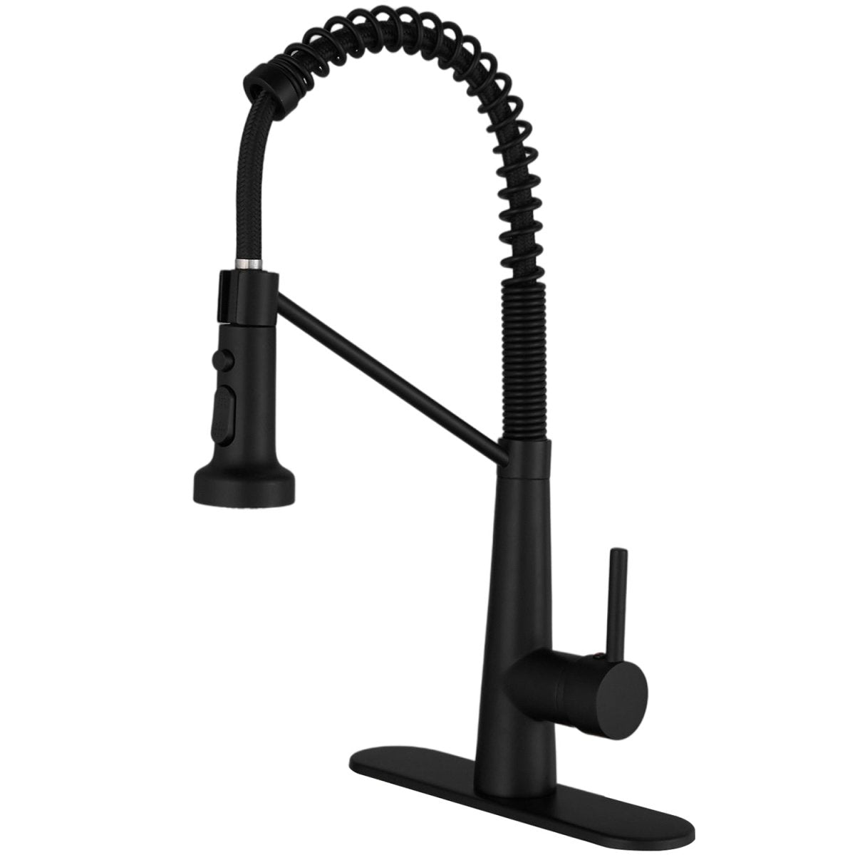 Single-Handle Kitchen Faucet with Deck Plate in Matte Black