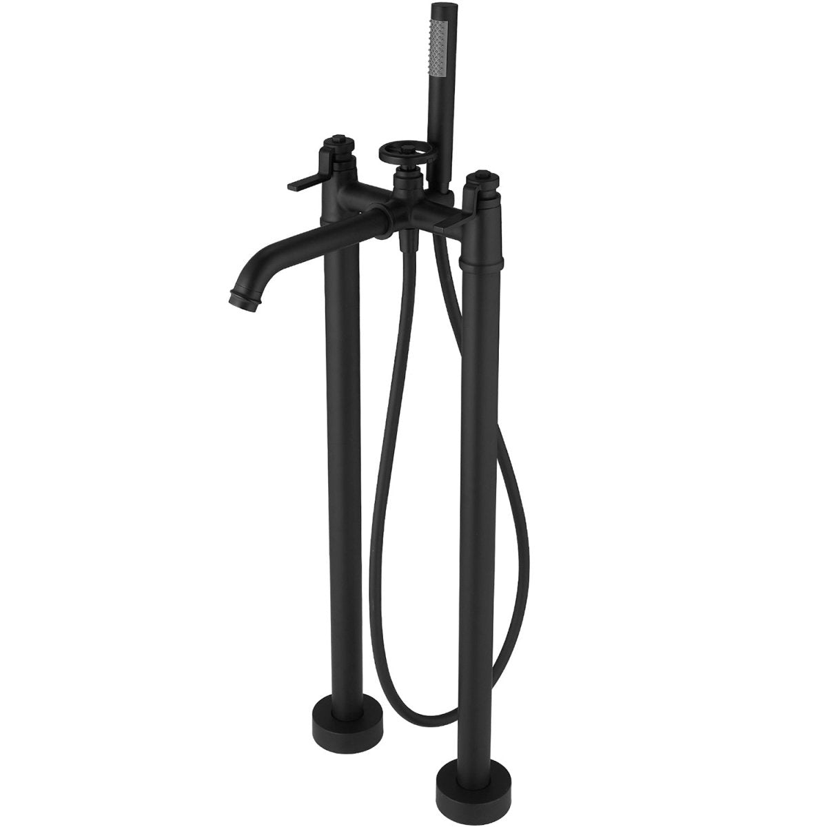 3-Handle Floor Mount Tub Faucet Bathtub Filler Matte Black