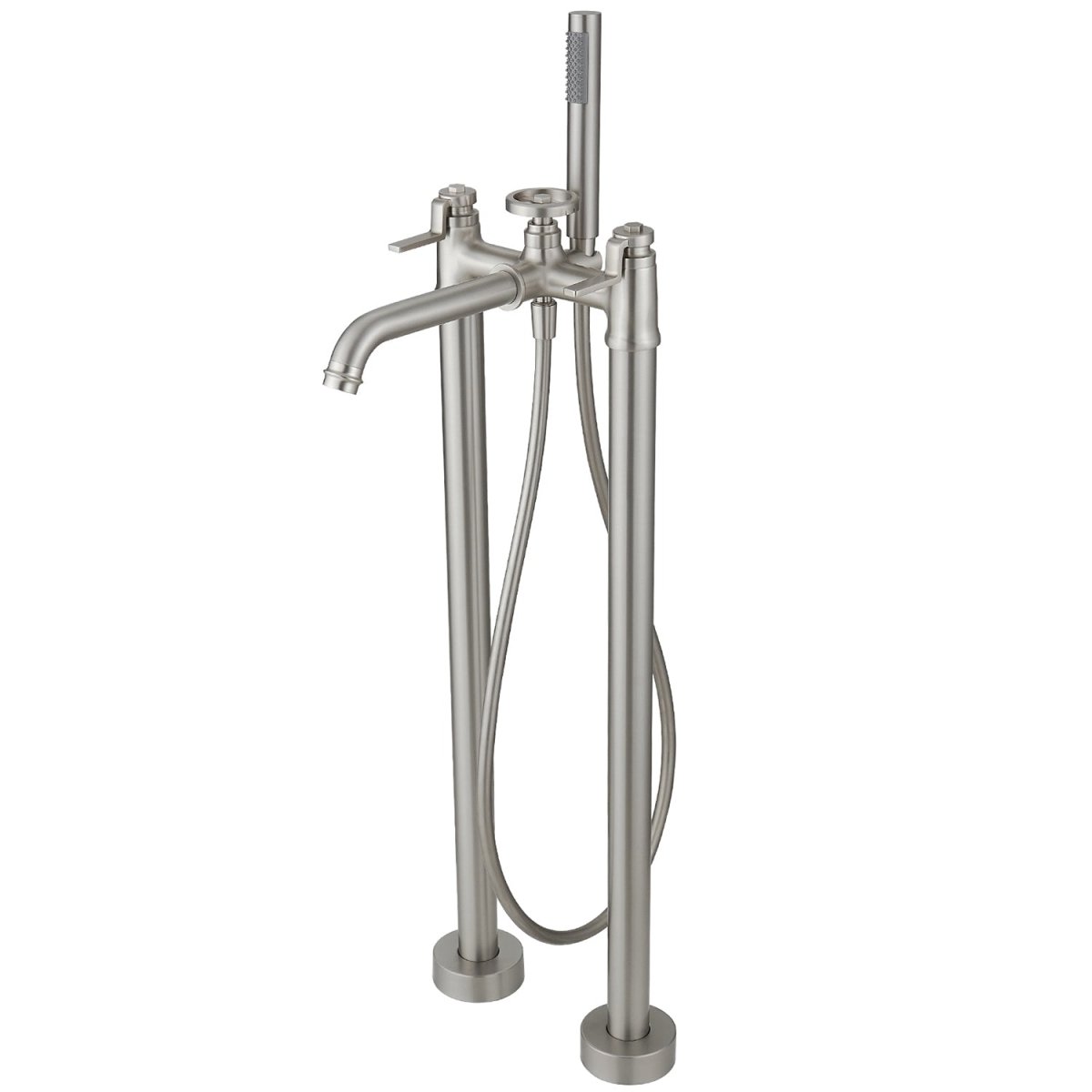 3-Handle Floor Mount Roman Bathtub Faucet Brushed Nickel