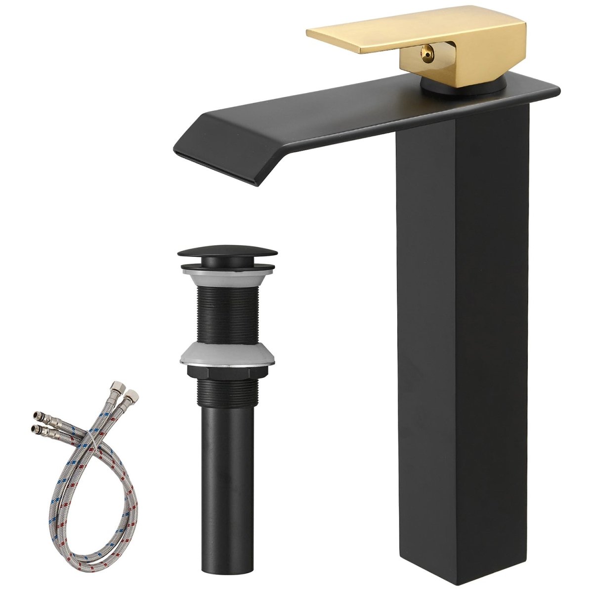 Single Hole Bathroom Faucet with Pop-up Drain Black & Gold