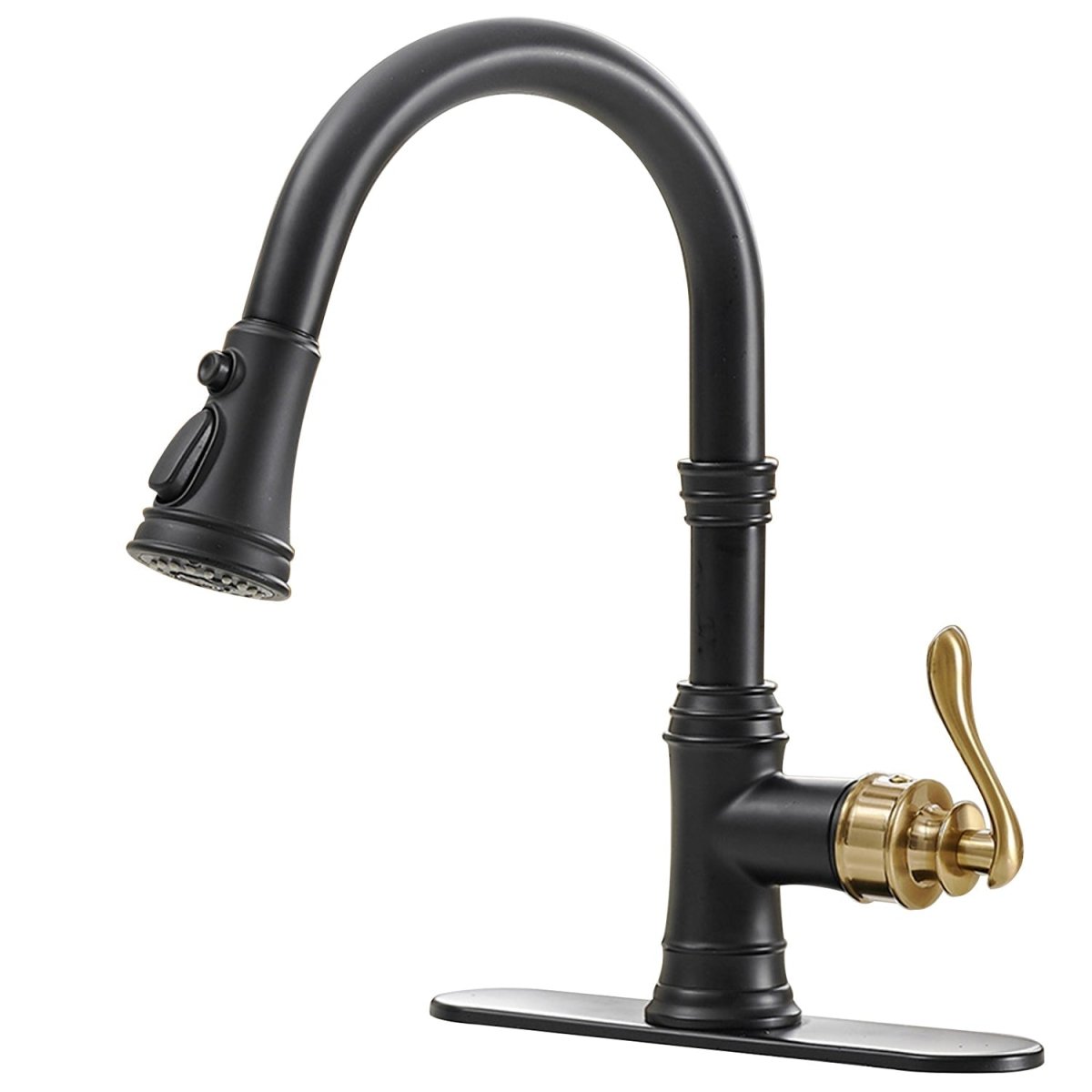 Single-Handle Faucet With Deck Plate in Matte Black & Gold