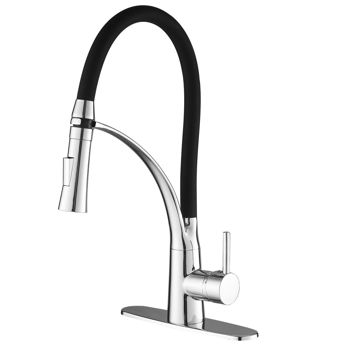 Pull Down Kitchen Sink Faucet with Deck Plate Polished Chrome