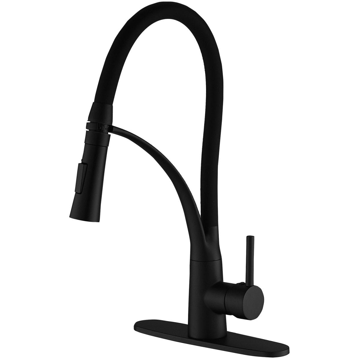 Pull Down Kitchen Sink Faucet with Deck Plate Matte Black