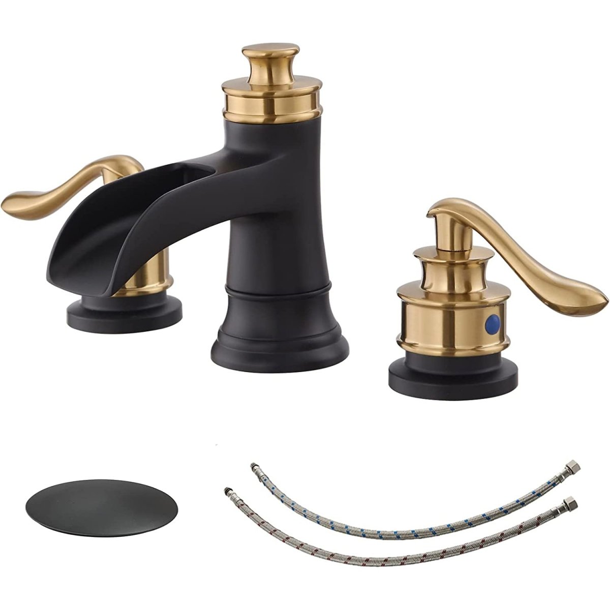 8 Inch Waterfall Widespread Bathroom Faucet Matte Black Gold