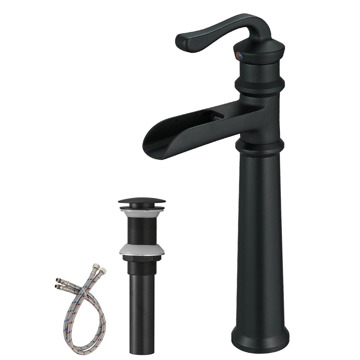 Waterfall Single Hole Vessel Sink Bathroom Faucet Matte Black