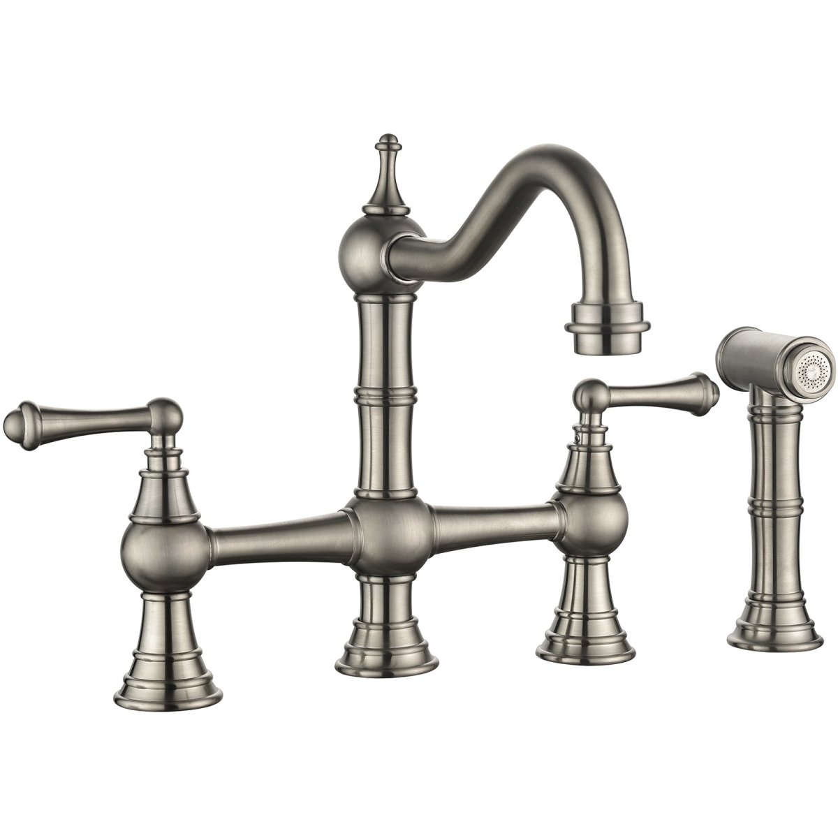 2-Handle Bridge Kitchen Faucet with Side Sprayer Nickel