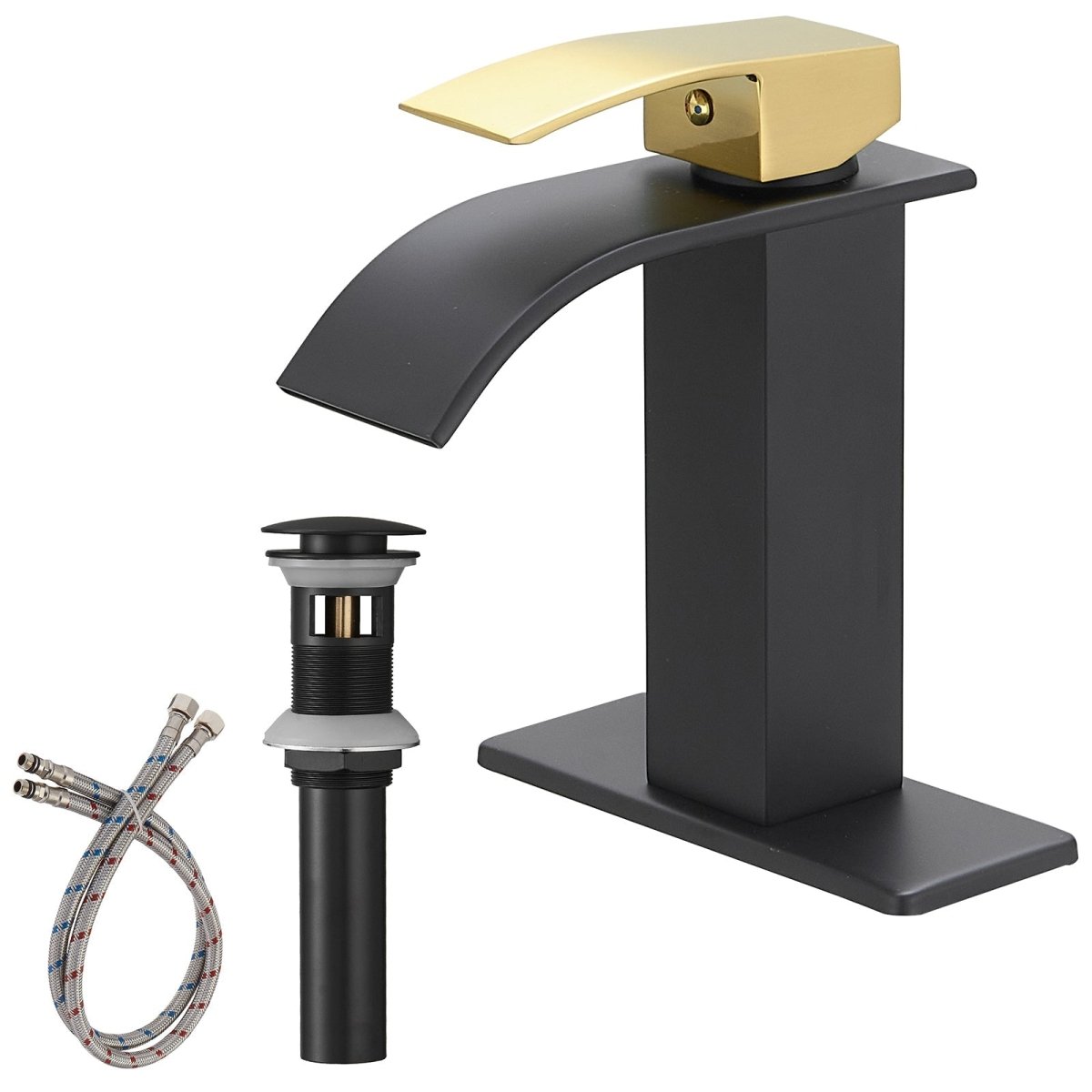 Waterfall Single Hole Bathroom Faucet Matte Black & Gold