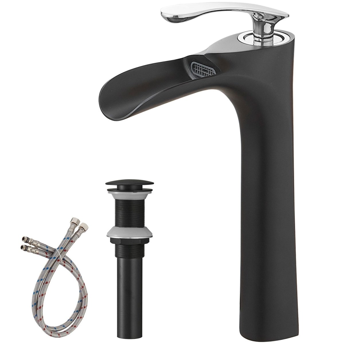 Single Handle without Overflow Bathroom Faucet Black Chrome