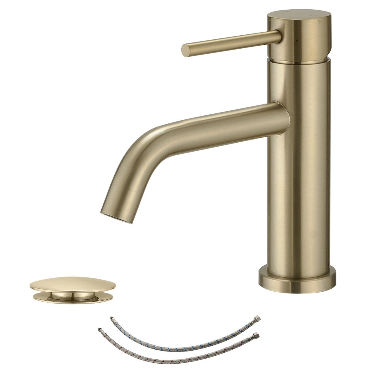 Low-Arc with Drain Assembly Drip-Free Bathroom Faucet Gold