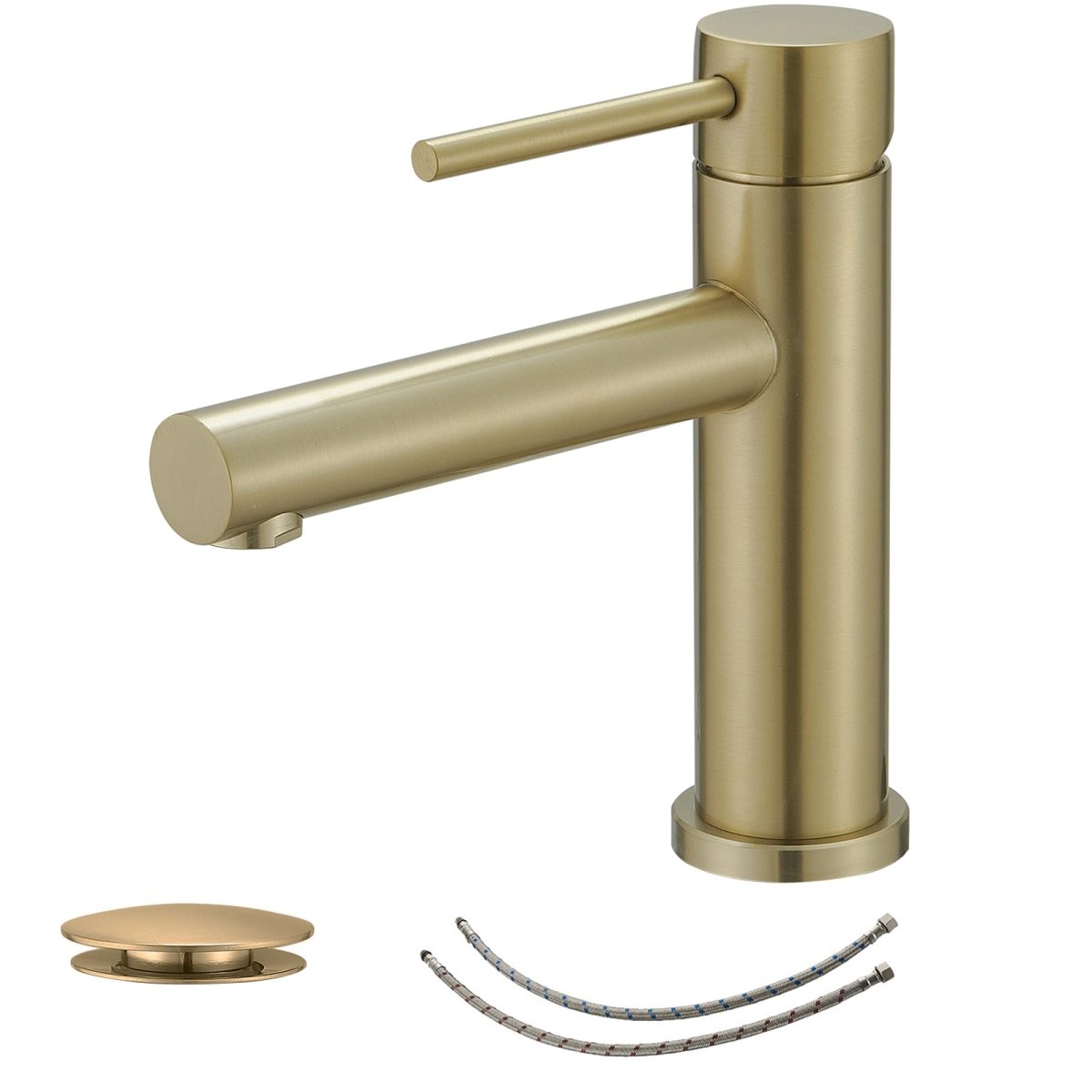 Single-Handle Low-Arc Drip-Free Vanity Bathroom Faucet Gold