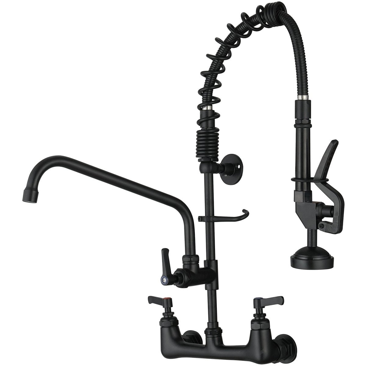 2-Handle Wall Mount Pre-Rinse Spray Kitchen Faucet Black