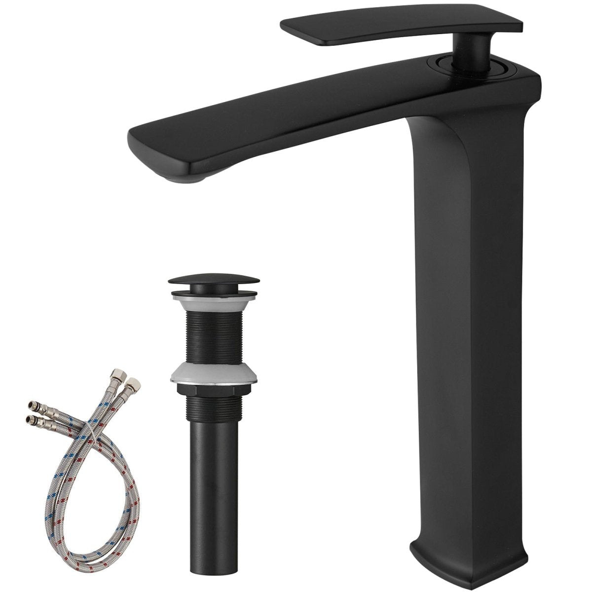 Single Handle without Overflow Vessel Bathroom Faucet Black