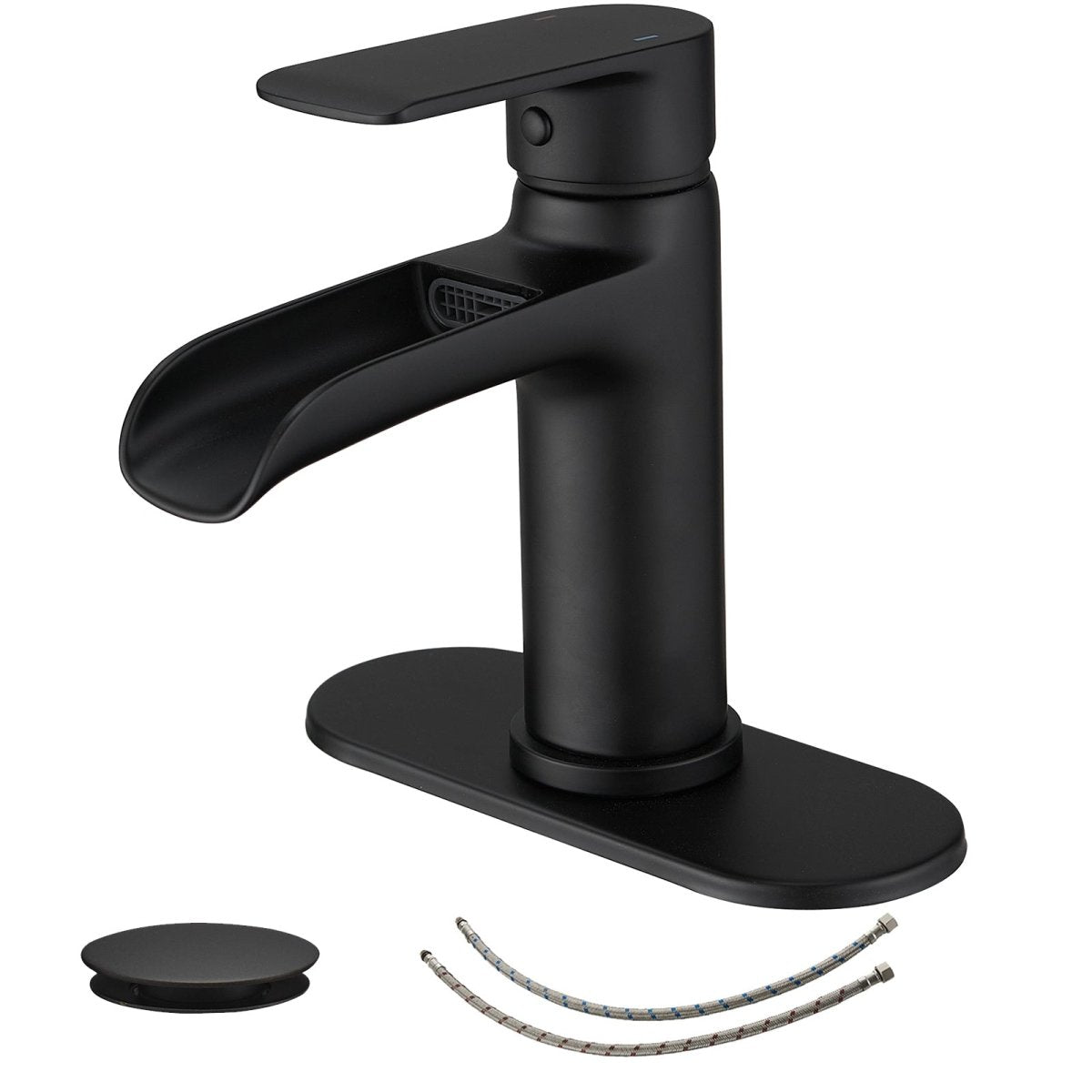 Waterfall Bathroom Faucet Single Handle Faucet Matte Black