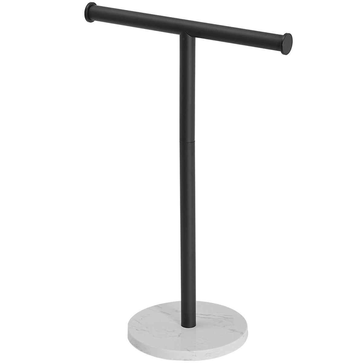 T-Shape Toilet Paper Holder with Natural Marble Base Matte Black