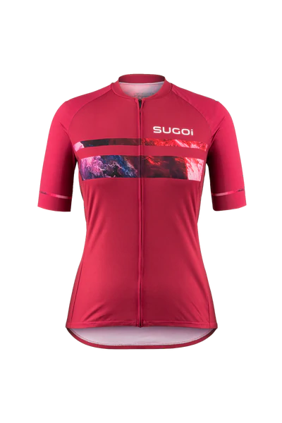 Sugoi Evolution Zap 2 Short Sleeve Jersey - Womens - Cherry Blossom Red-Thunder Sky