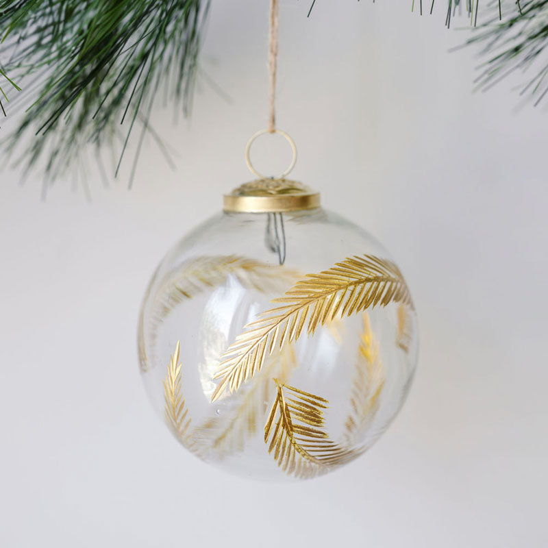 4" Artisan Glass Gold Etched Leaf Ornament