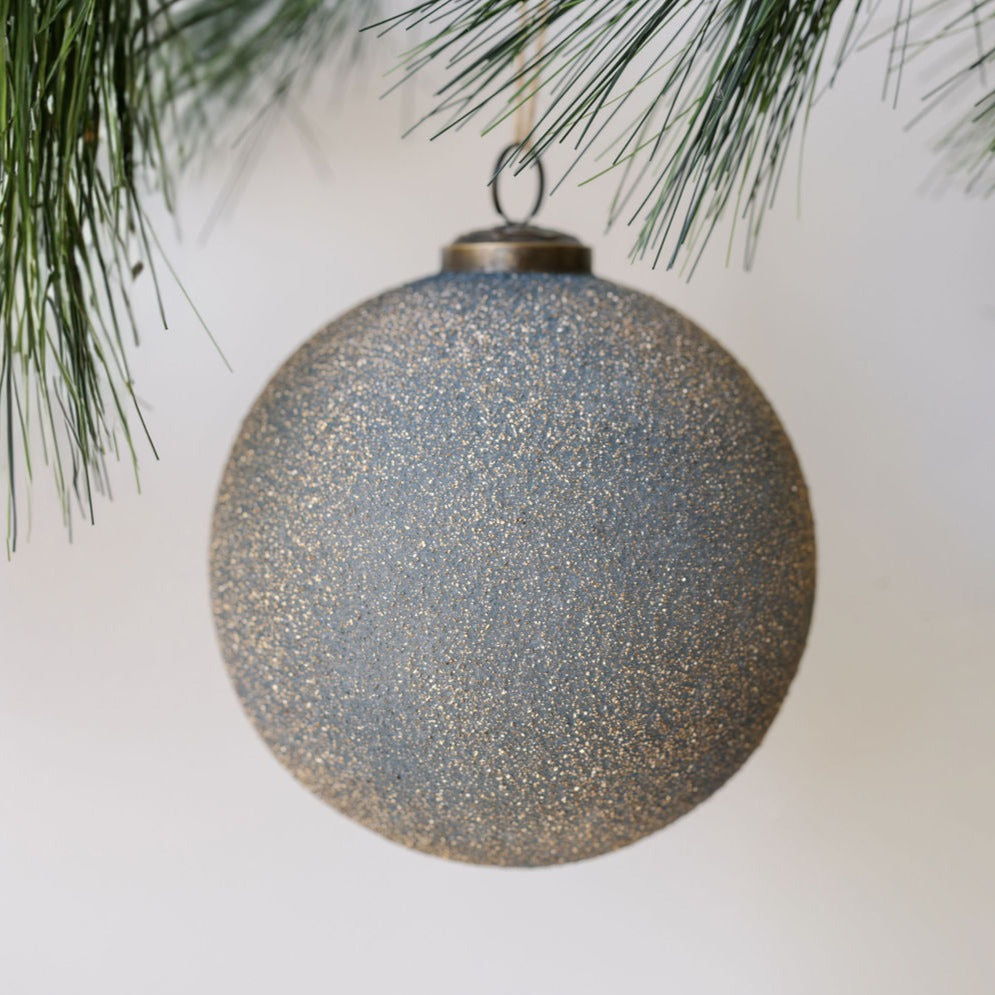 5" Textured  Slate Blue Glass Ornament