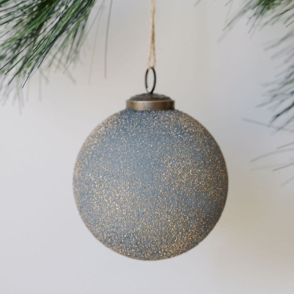 4" Textured Slate Blue Glass Ornament