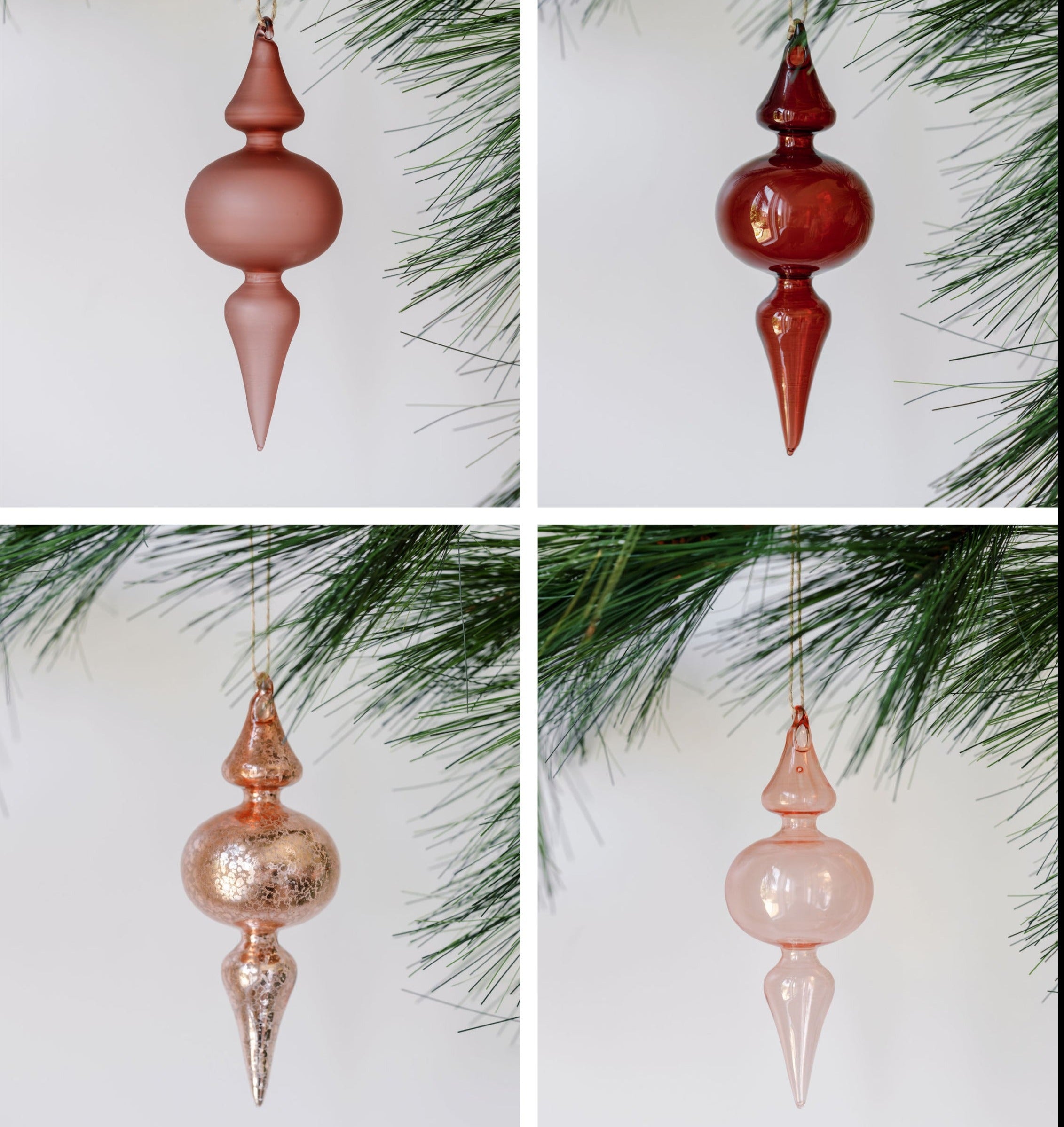 Assorted Vintage Rose & Bordeaux Glass Finial Ornament