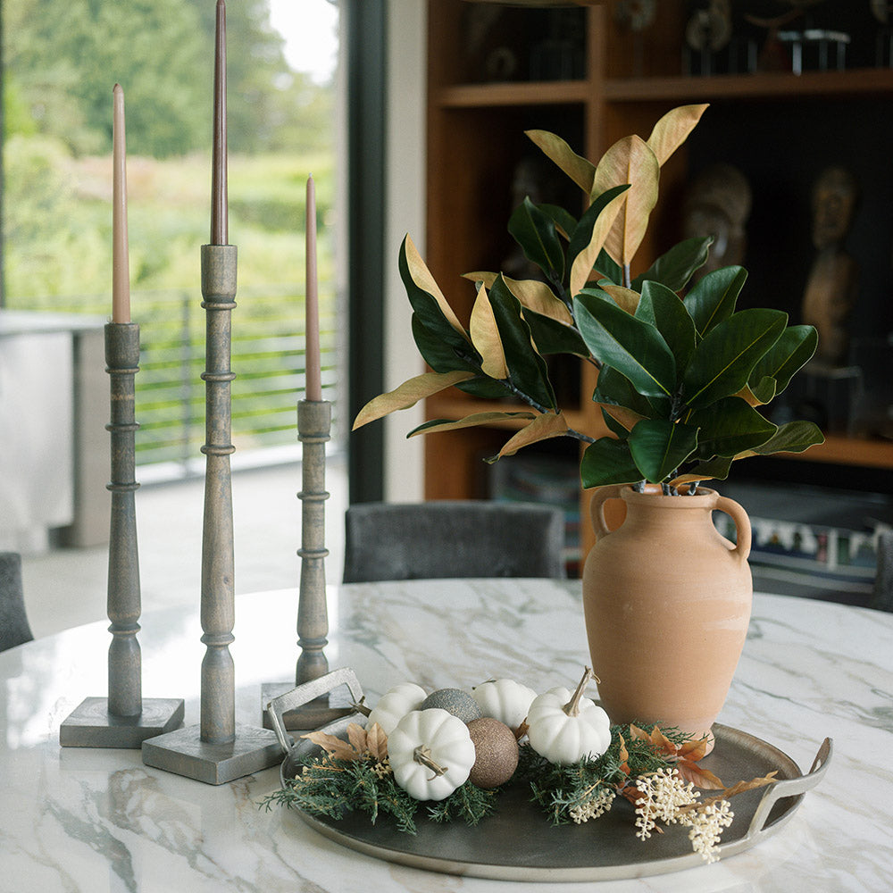 Tapered Candle Holder, Grey Wood