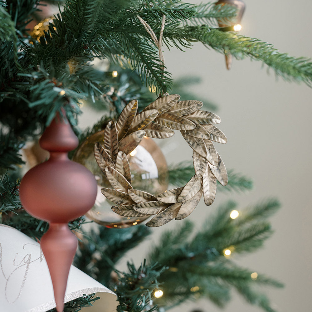 5" Iron Wreath Ornament, Brass