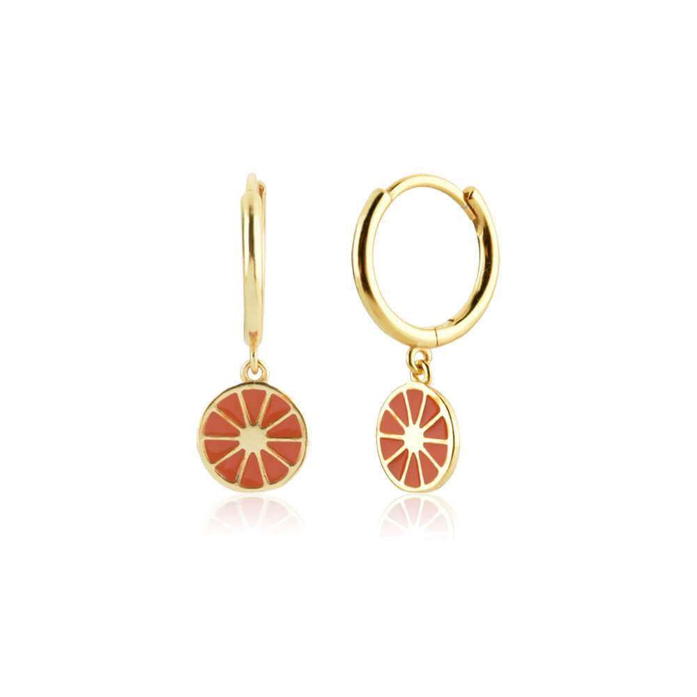 Orange Fruit Drop Earrings Gold