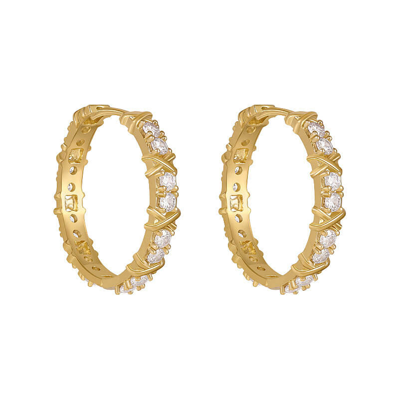 Zircon Cross Hoop Earrings