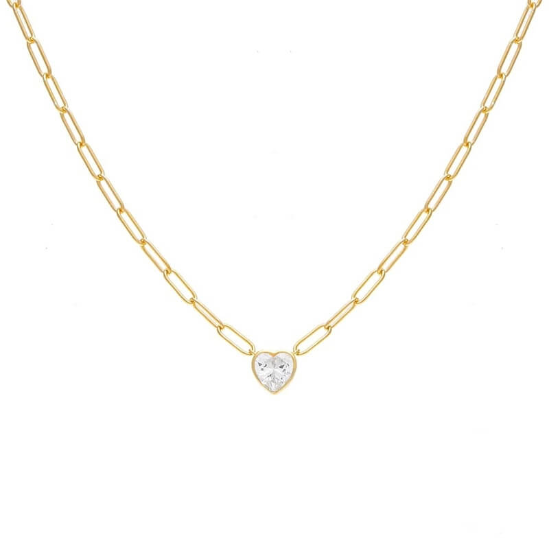 Diamond Heart Paperclip Necklace