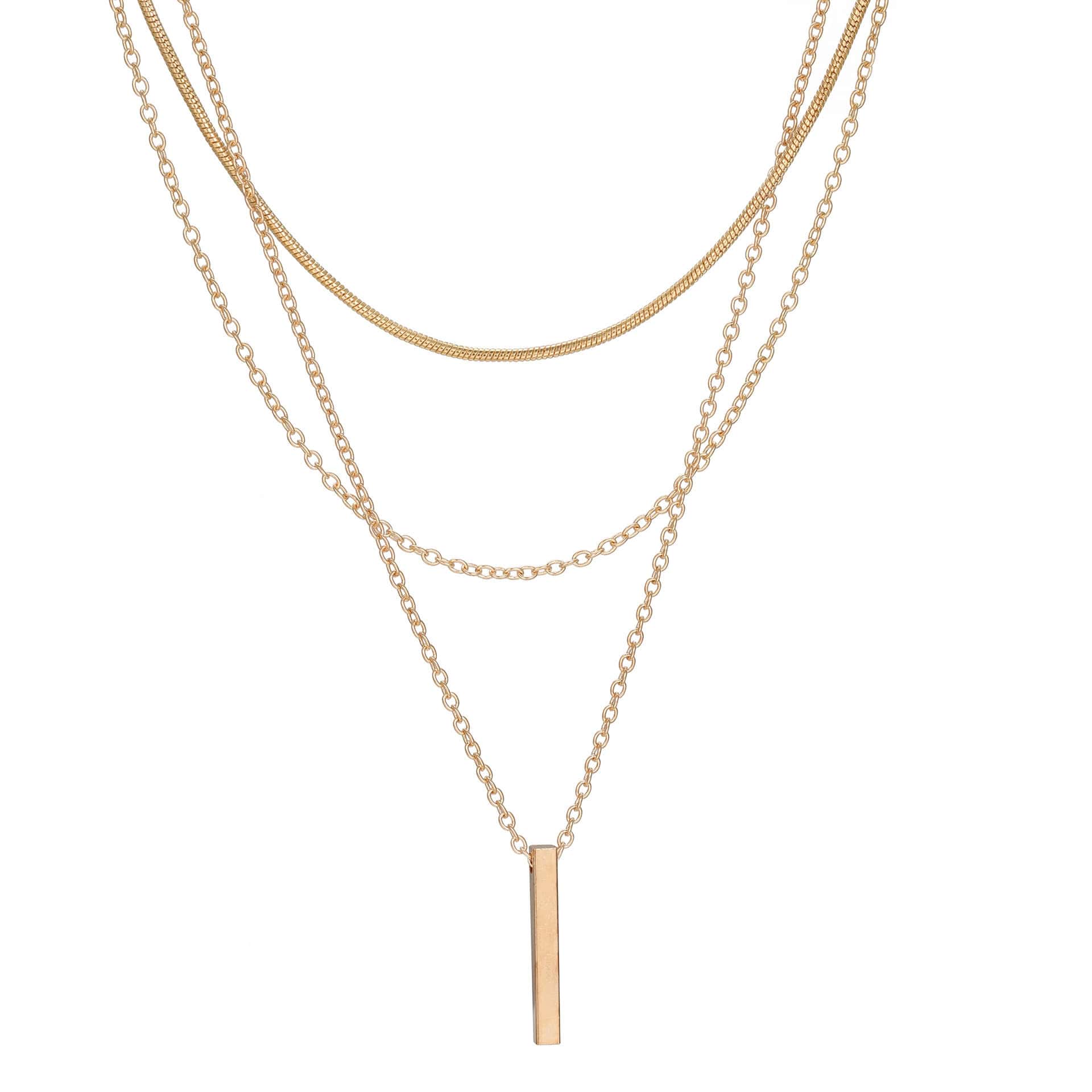 Twin Layer Necklace with Vertical Stripes Pendant