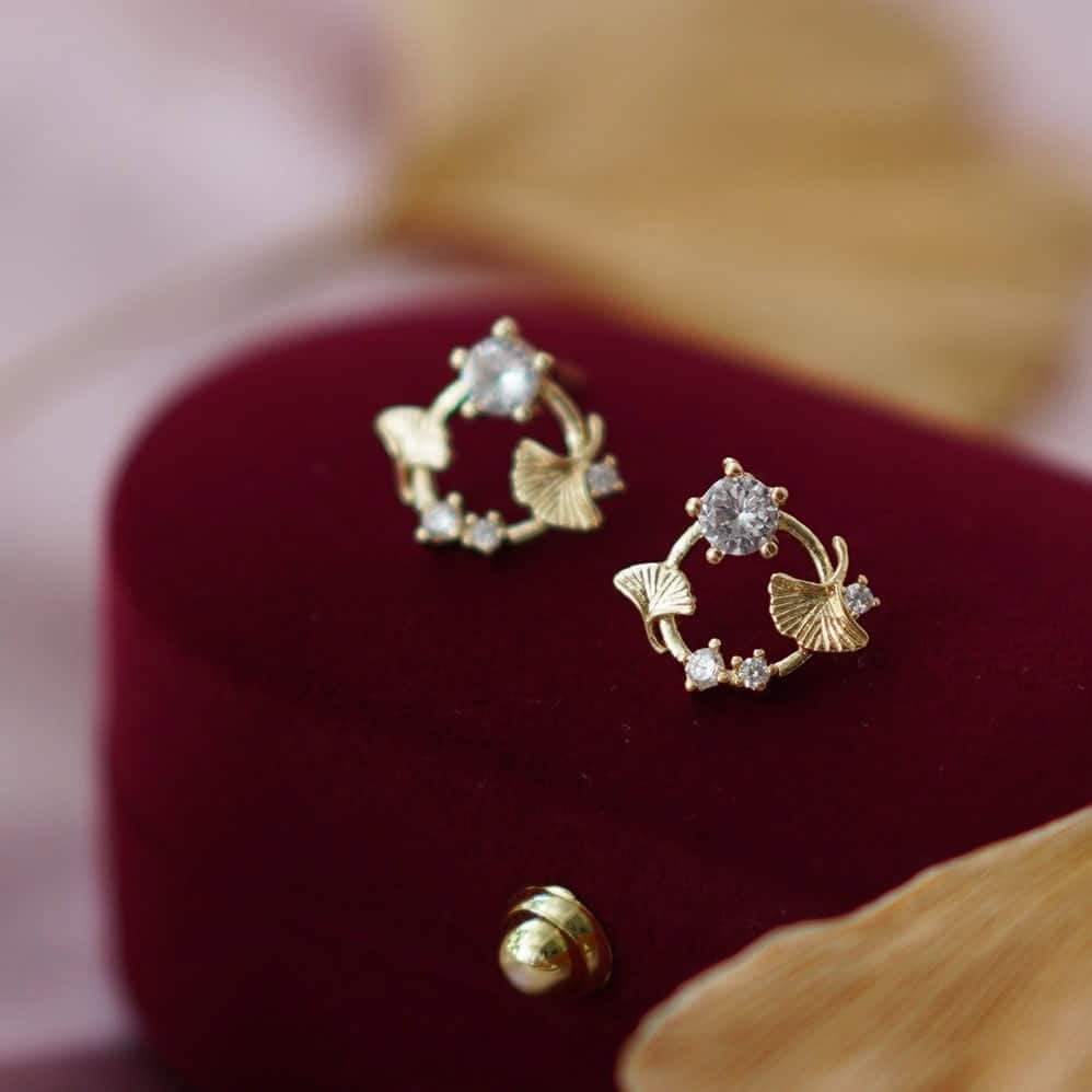 Ginkgo Crystal Stud Earrings