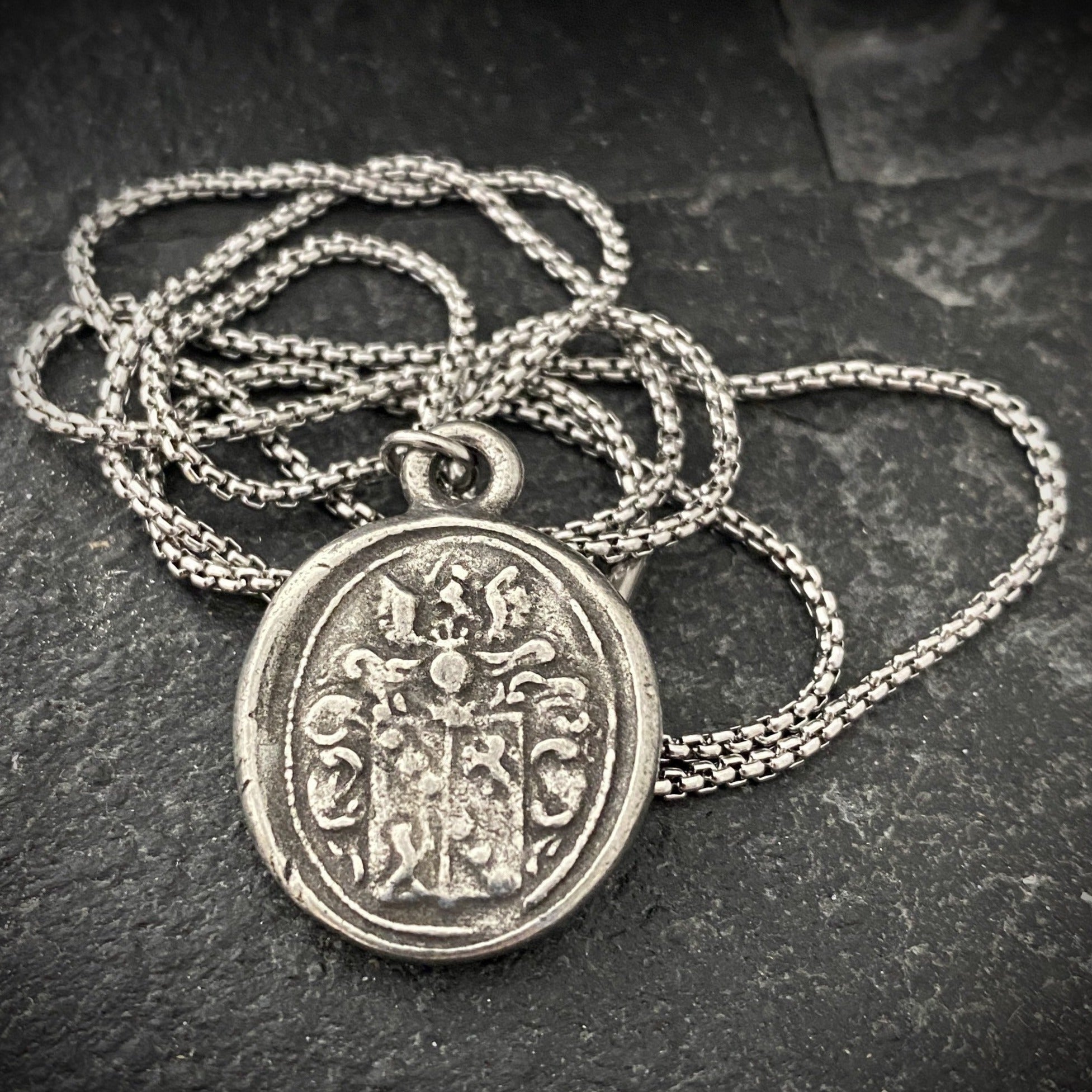 Men's necklace with a wax seal charm, stamped from original antique seal , 20 or 24 inch necklace ST-008