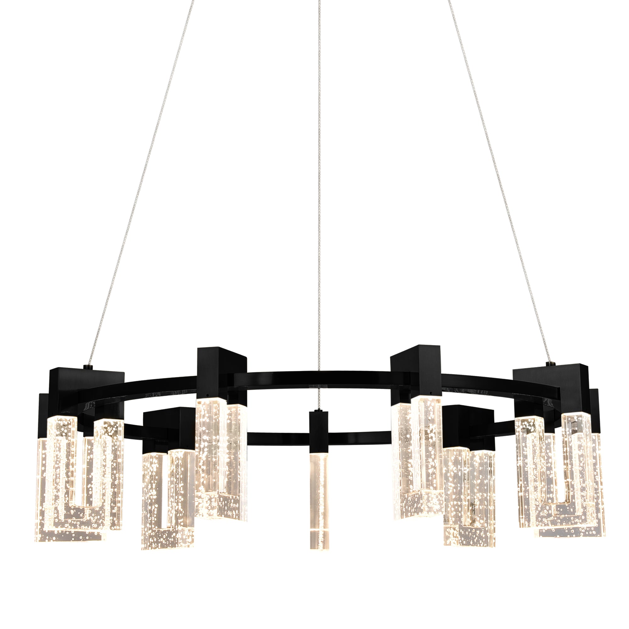 VONN Artisan Sorrento VAC3139BL 27"" 9-Light ETL Cert Integrated LED Pendant, Height Adjustable Ring Chandelier, Black