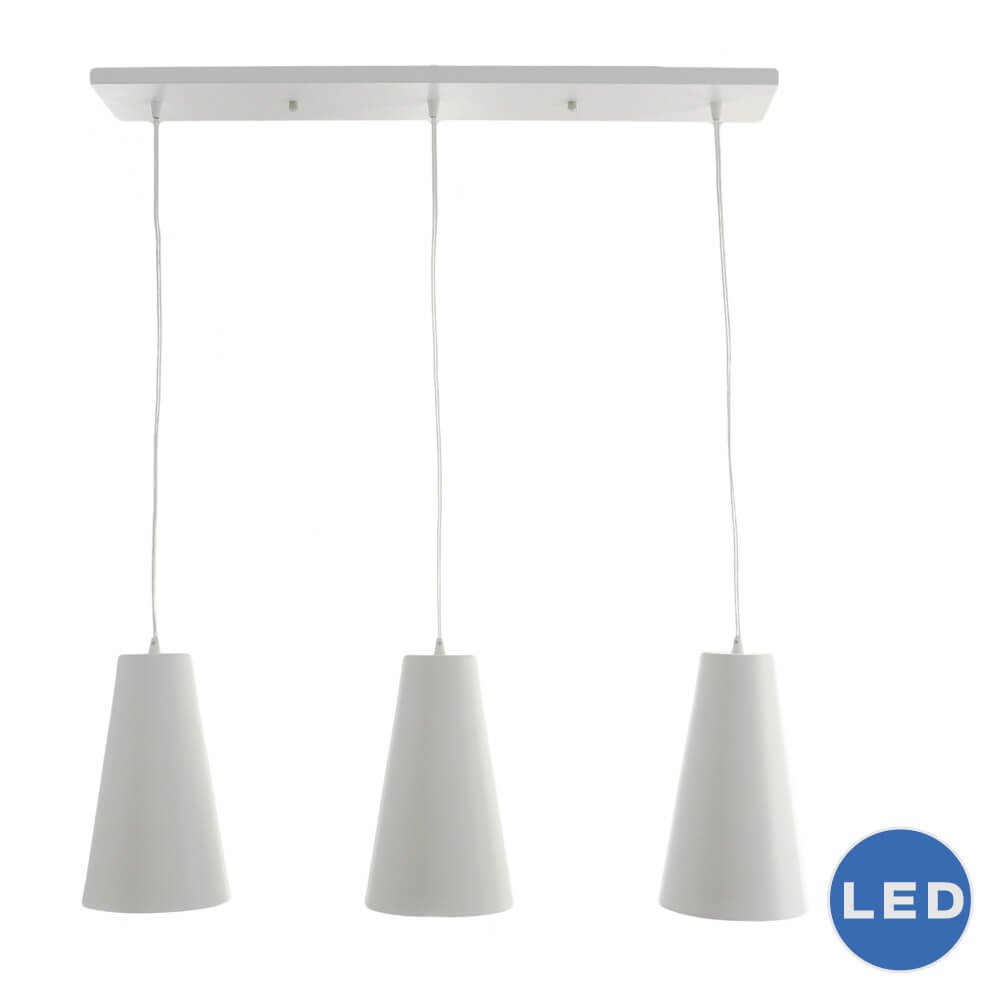 VONN Gatria VMP21523WH 11"" x 6"" Triple LED ETL Certified Pendant with White Glass Shades, White