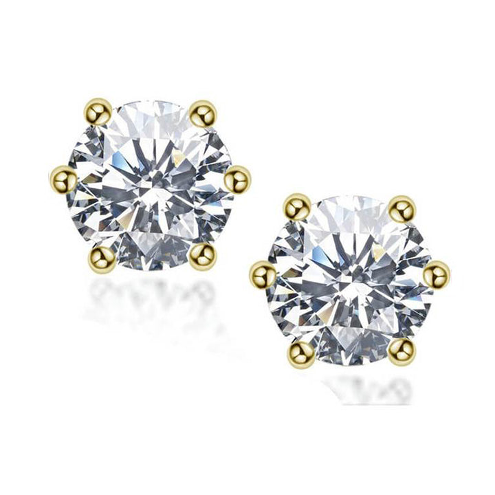 Basket Setting Six-Prong Moissanite Stud Earrings (2.0 ct.tw.), Gold Plated Silver