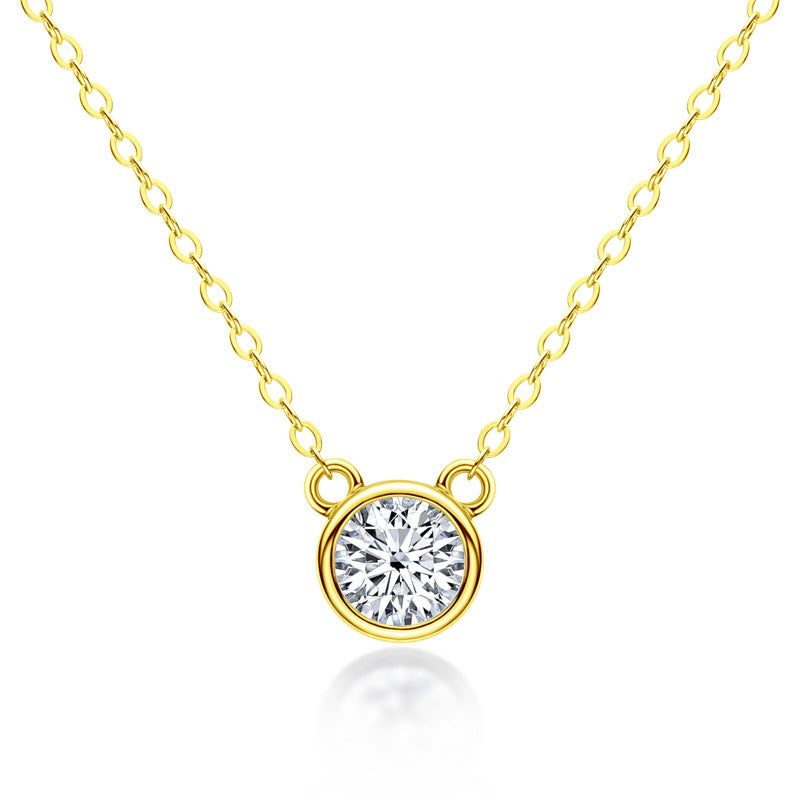 Bezel Setting Moissanite Pendant 1.0 ct, Gold Plated Silver