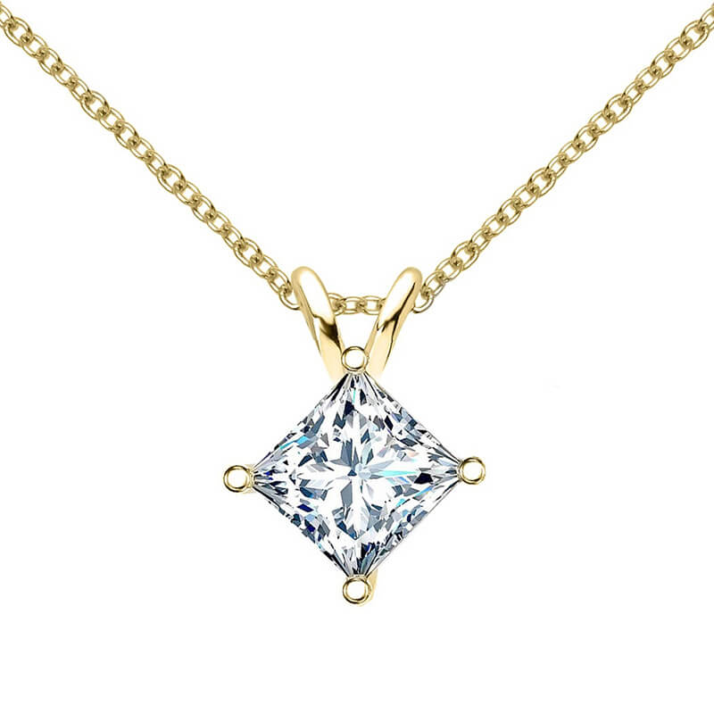 Princess Shape Moissanite Pendant 1.0 ct, Gold Plated Silver