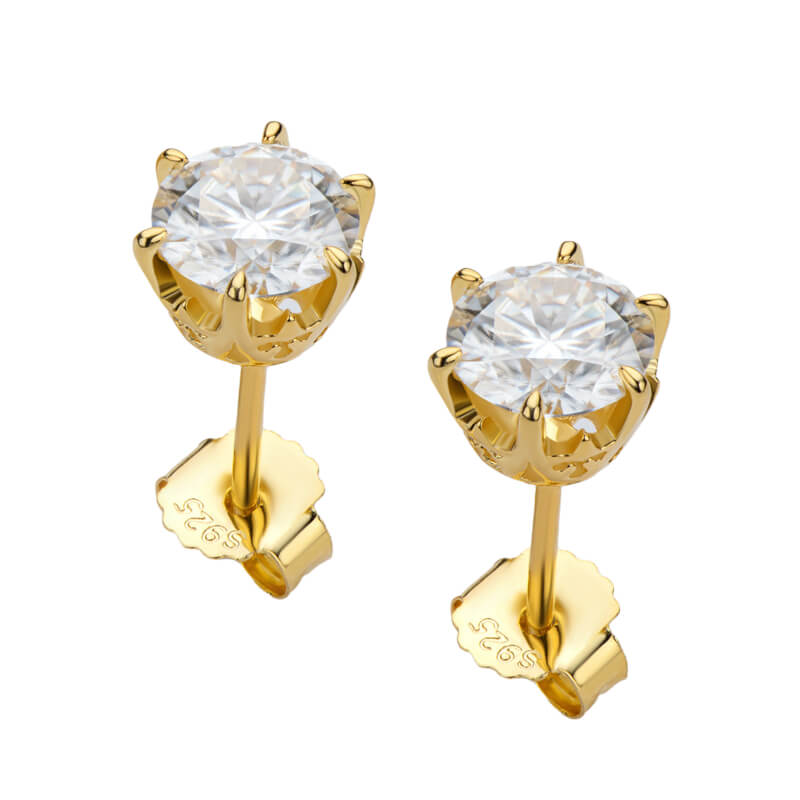 Six-Prong Moissanite Stud Earrings (2.0 ct.tw.), Gold Plated Silver