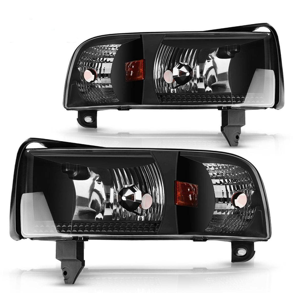 YITAMOTOR 1994-2001 Dodge Ram 1500 Headlights Black Housing Headlamp Assembly