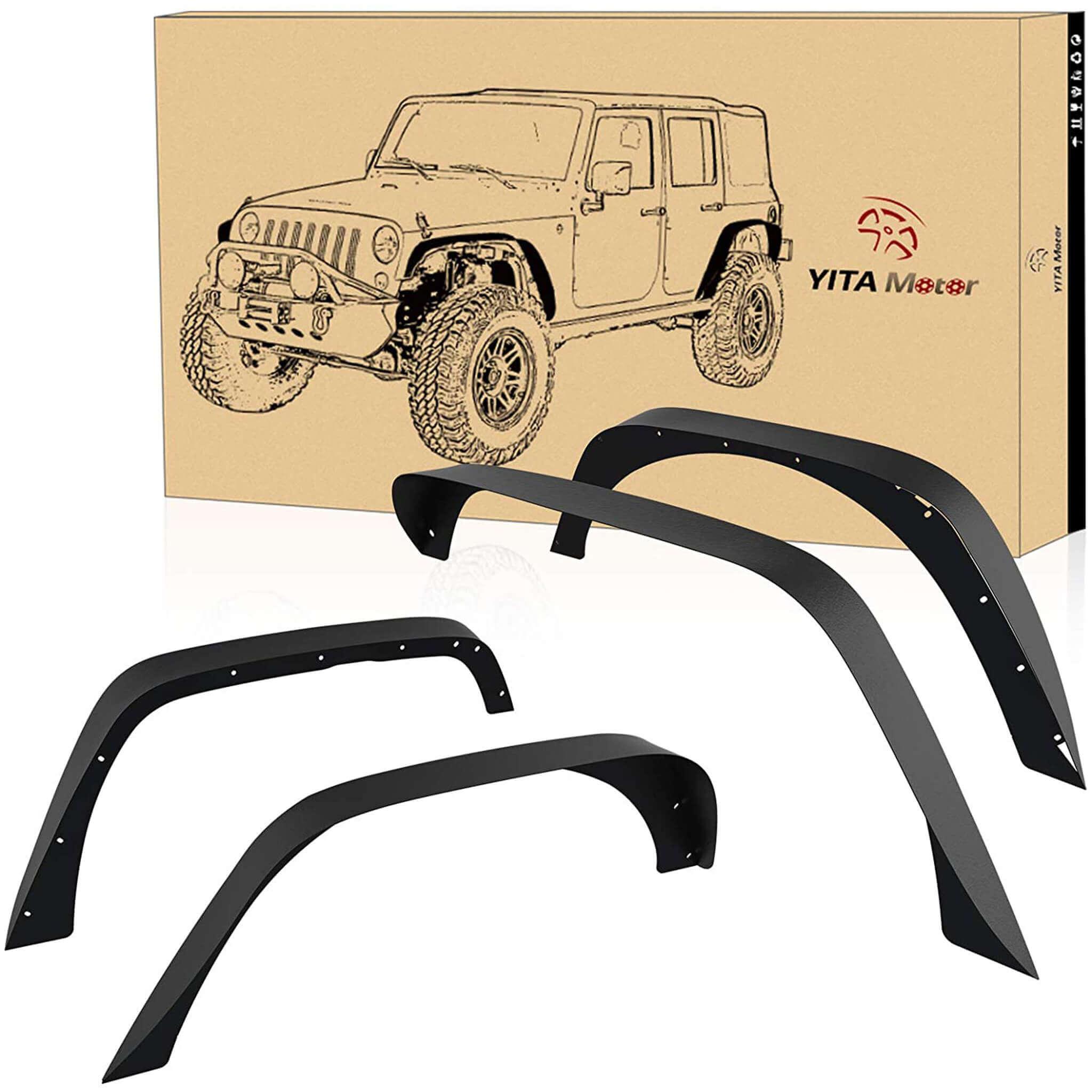 YITAMOTOR 2007-2018 Jeep Wrangler JK & JKU Unlimited(2/4 Doors) Front & Rear Off-Road Steel Fender Flares