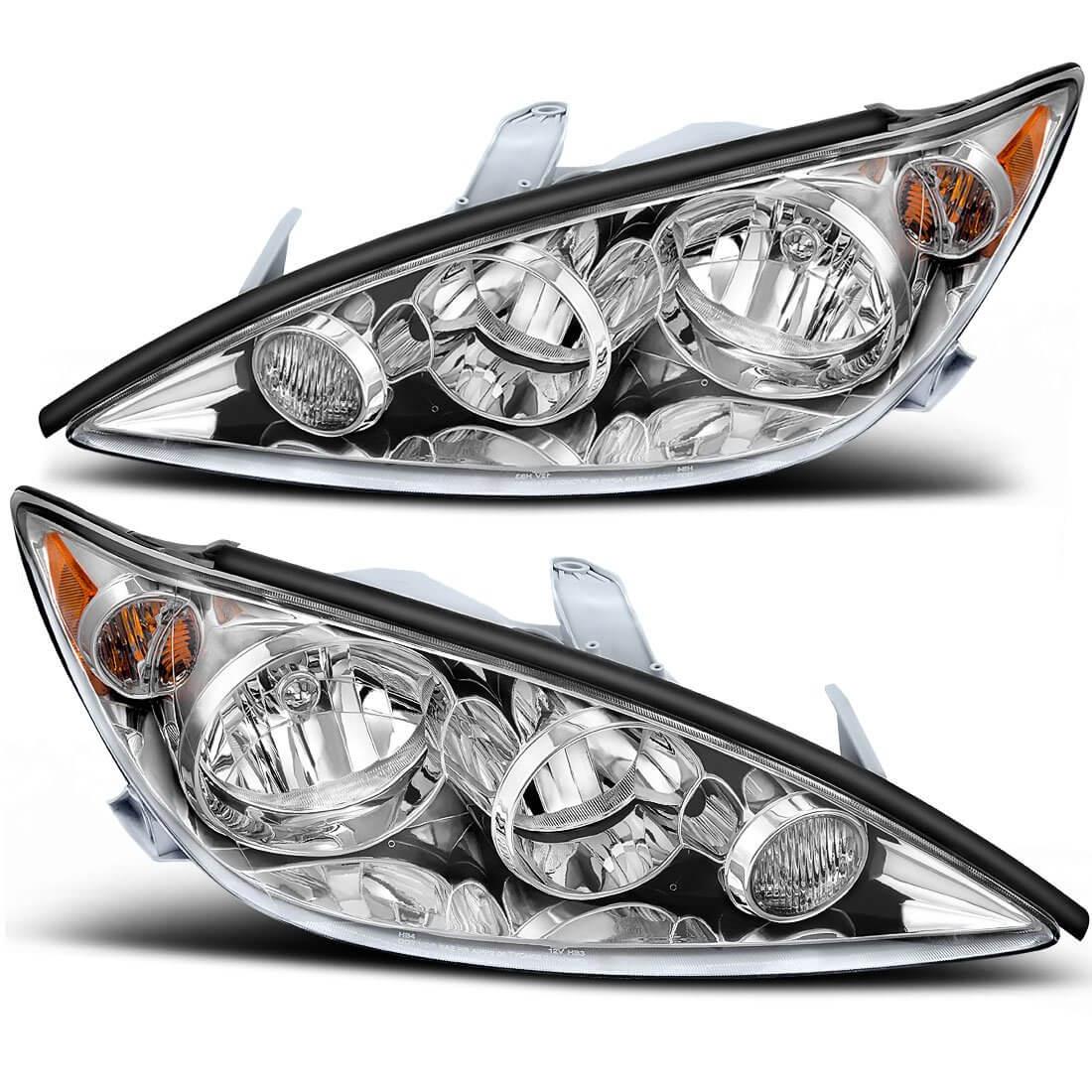 YITAMOTOR 2005-2006 Toyota Camry LE XLE Chrome Headlights Assembly with Amber Reflector(Driver and Passenger Side)