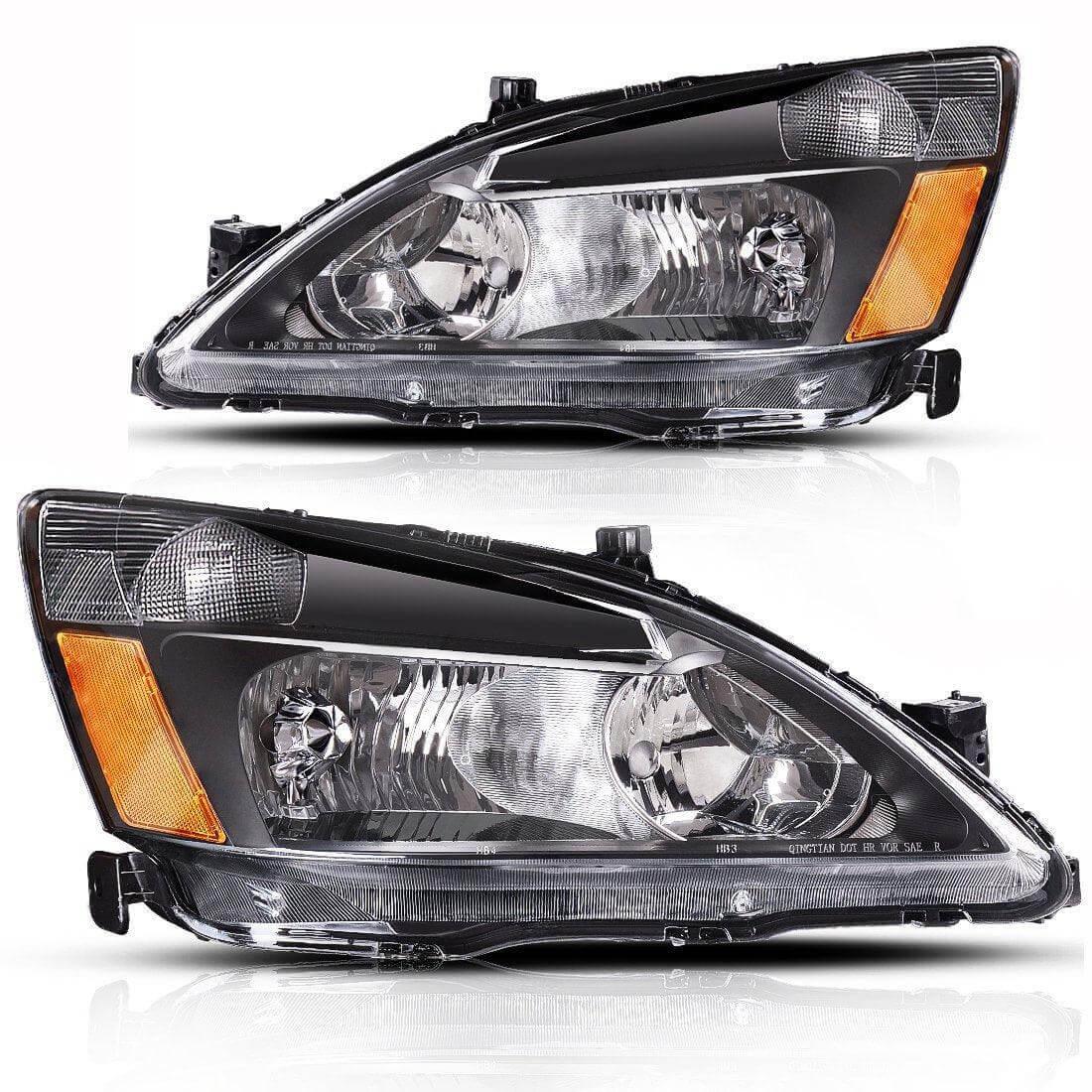 YITAMOTOR 2003-2007 Honda Accord Headlight Assembly OE Headlamp Amber Reflector Black Housing