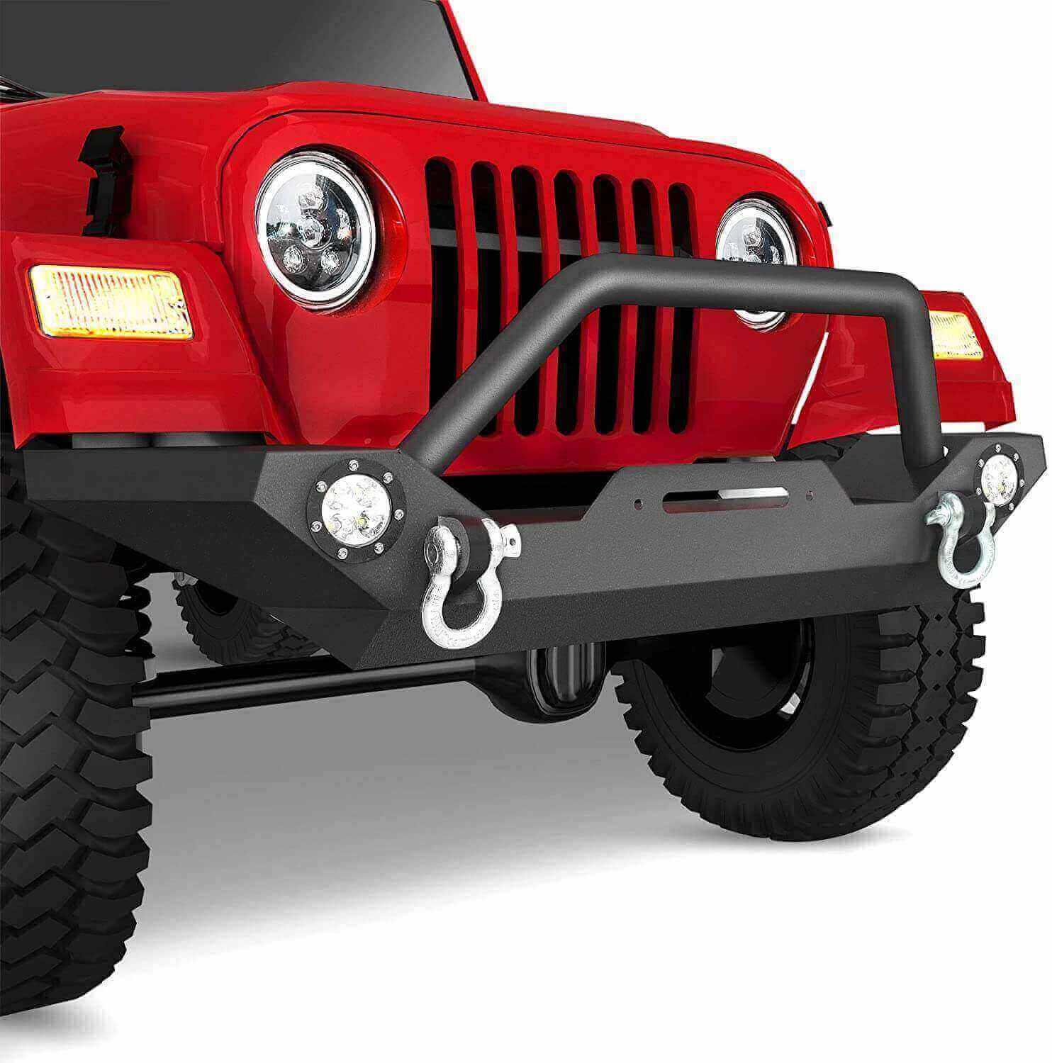 YITAMOTOR Front Bumper For 1987-2006 Jeep Wrangler TJ YJ Rock Crawler Powder Coated W/ Led Lights + D-Ring