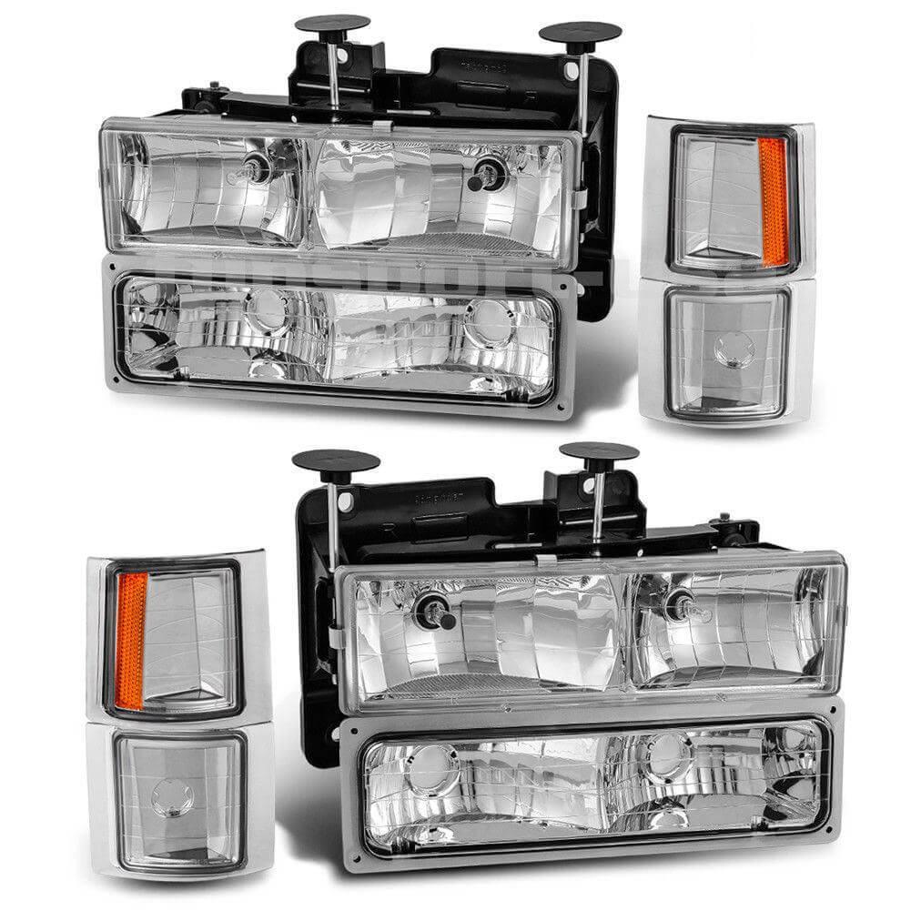 YITAMOTOR 1994-1999 Chevy C/K Pickup + Corner Lights+ Side Lights Chrome Housing Headlights