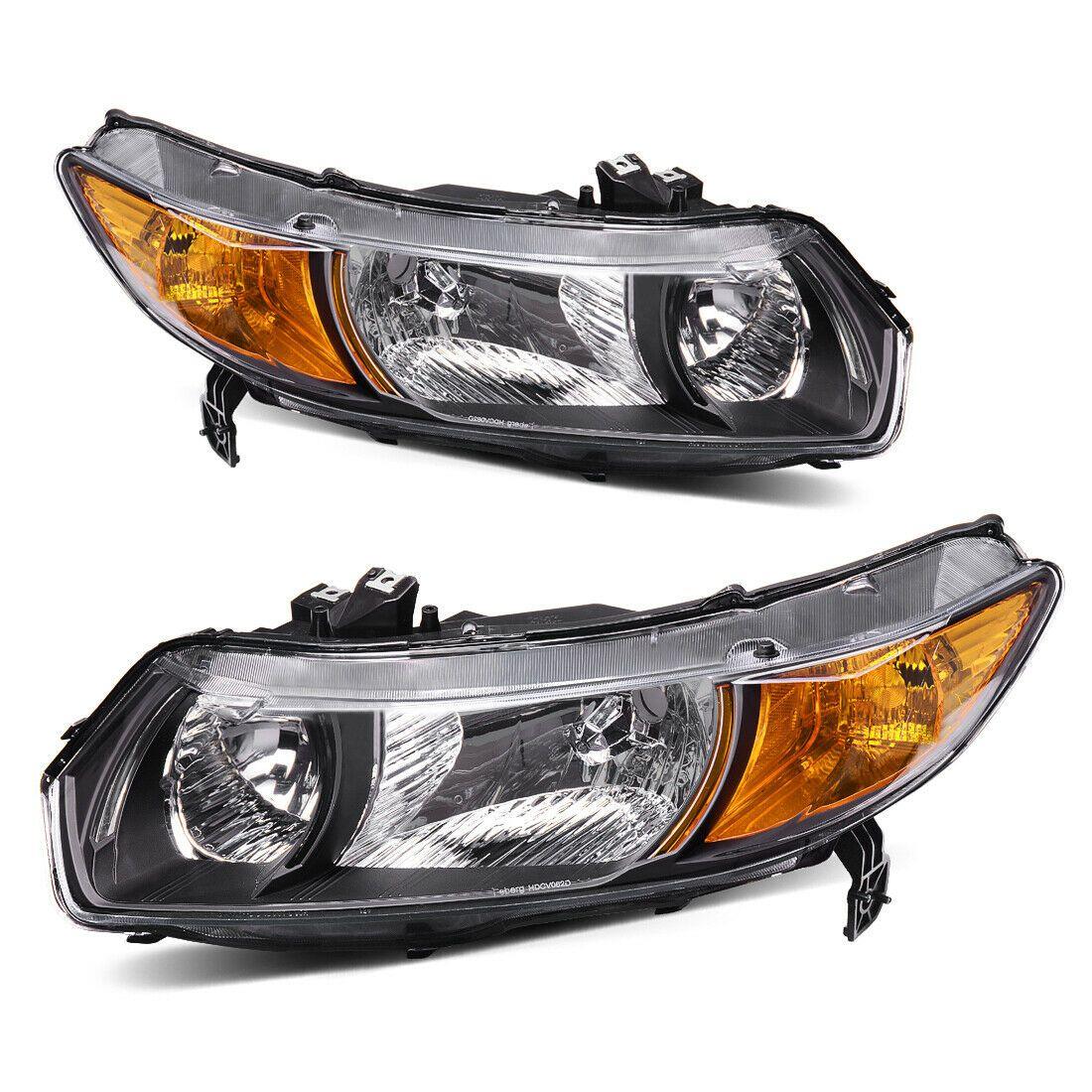 YITAMOTOR Black Headlights Amber Corner Headlamp For 2006-2011 Honda Civic Coupe 2Dr Coupe