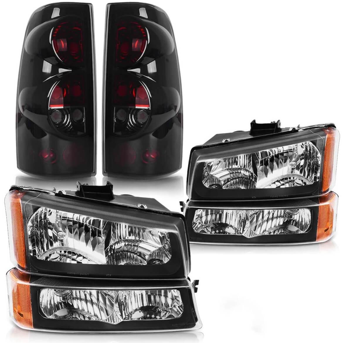 YITAMOTOR 2003-2006 Chevy Silverado 1500 2500 Black Headlights + Smoke Tail Lights Set