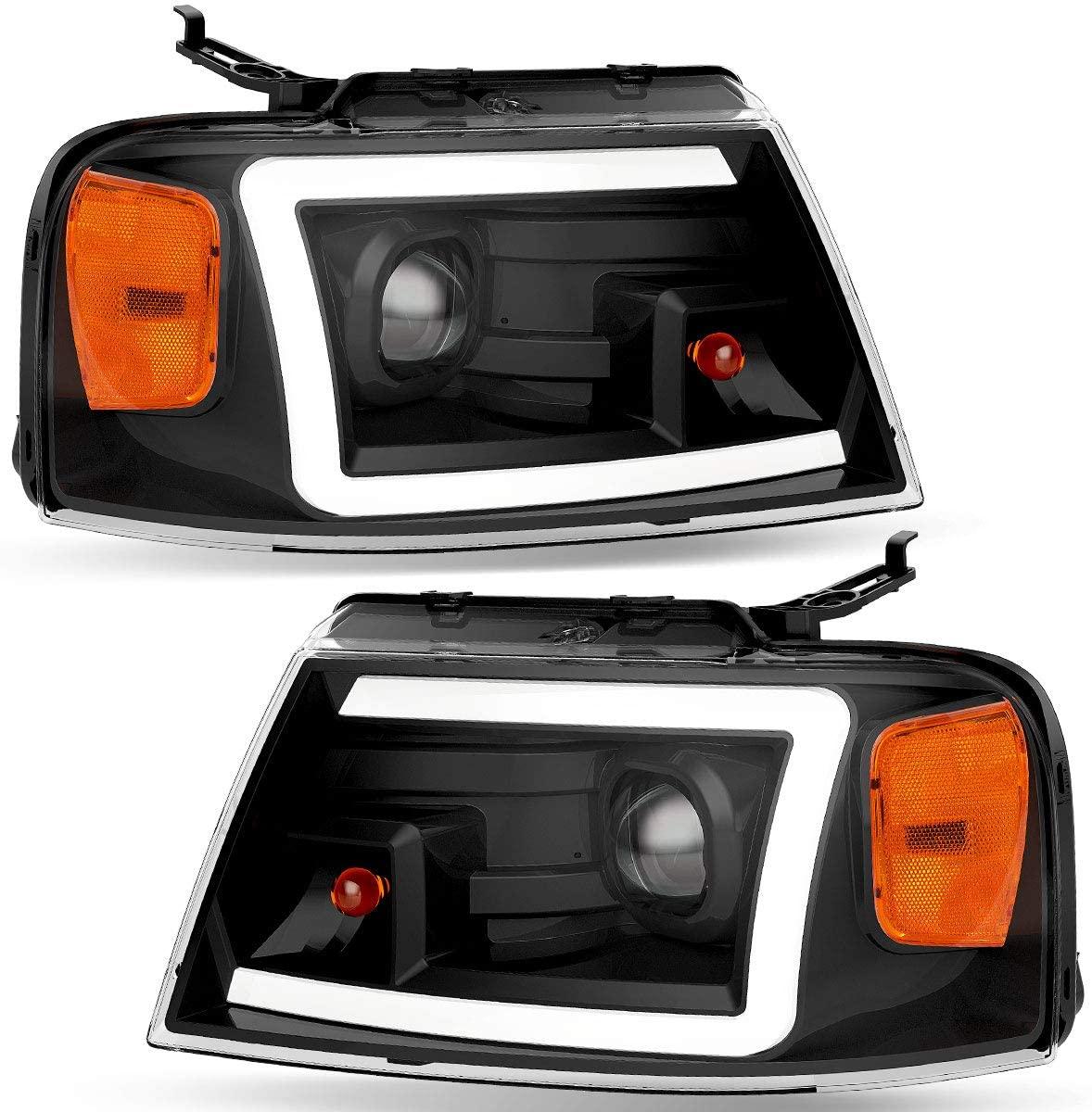 YITAMOTOR 2004-2008 Ford F150 Pickup Dual Projector Headlights w/LED Tube DRL Headlamps Clear Spotlight Lens