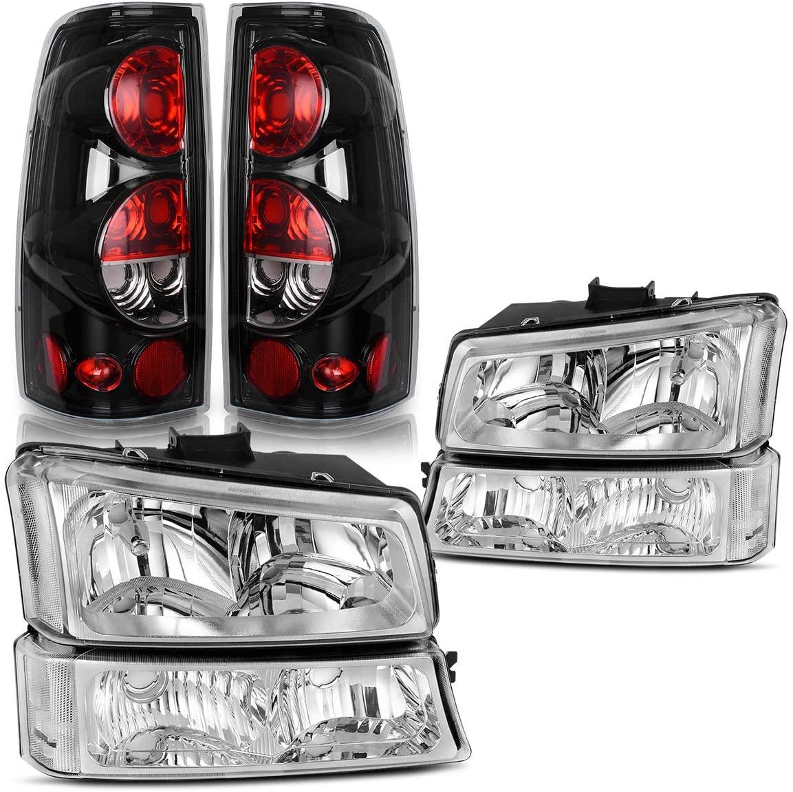 YITAMOTOR 2003-2006 Chevy Silverado Chroming Headlight + Black Tail Lights Set