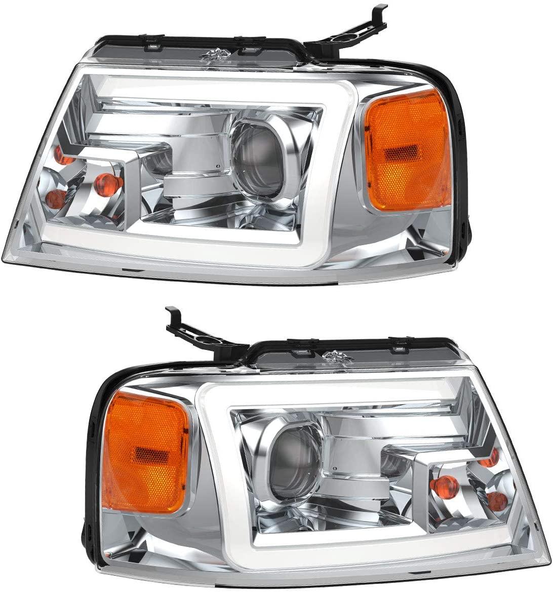 YITAMOTOR 2004-2008 Ford F-150 Projector Headlights Assembly LED DRL Chrome Housing Clear Lens